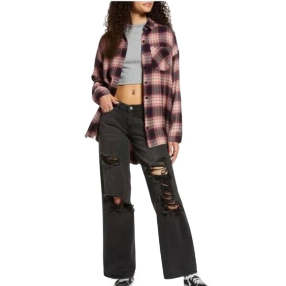 bp Denim - BP Women's Destroyed Wide Leg Jeans in Black Destroy Size 25 NWT
